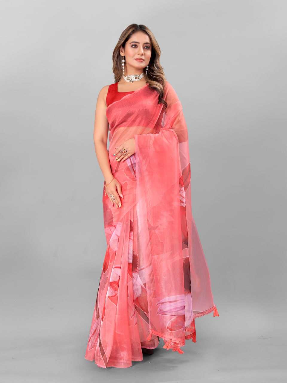 Organza Srrt Organza Digital Sarees  Printed Ladies Organza Sarees