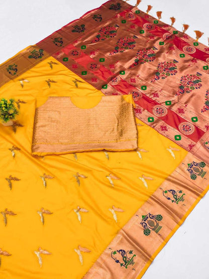 Paitahni Silk Rin150  Love Bird Silk Sarees  Paithani Soft Silk Traditional Silk Pure Zari Silk Sarees