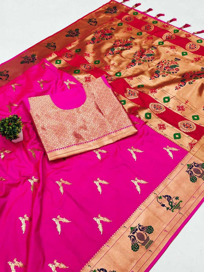 Paitahni Silk Rin150  Love Bird Silk Sarees  Paithani Soft Silk Traditional Silk Pure Zari Silk Sarees