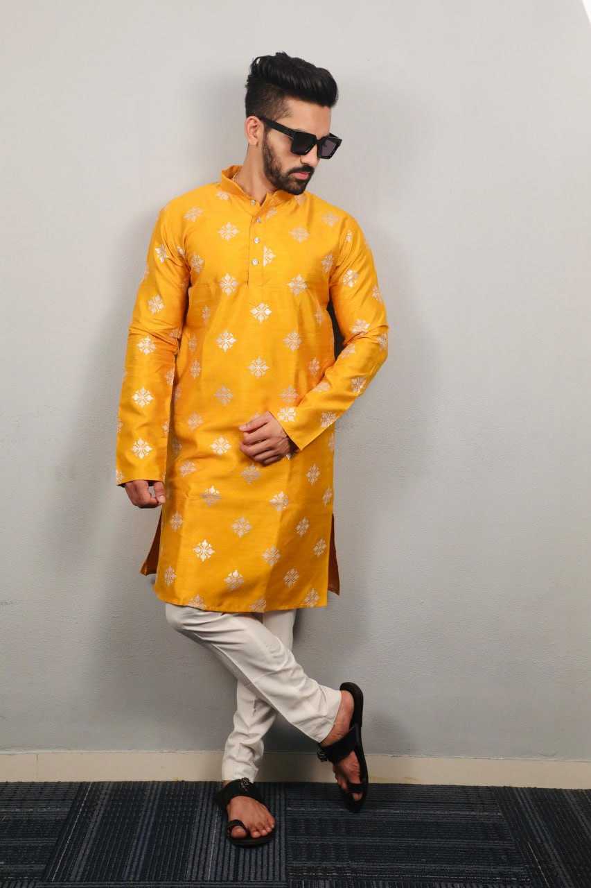 Parbon Silk Rin111 Golden Flower Mens Wear  Mens Kurta Pyjama Silk Kurta