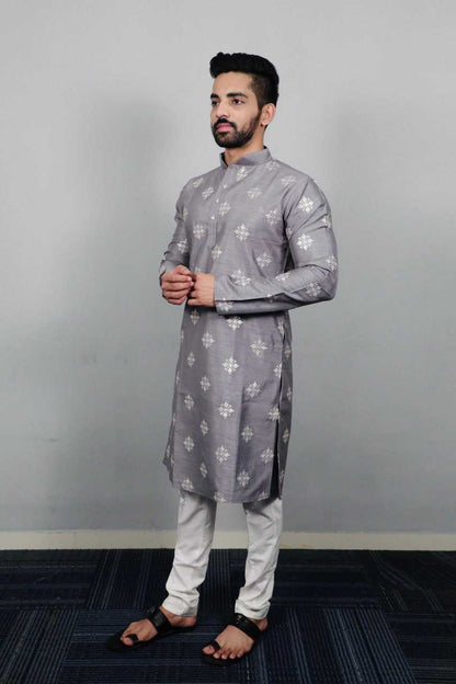 Parbon Silk Rin111 Golden Flower Mens Wear  Mens Kurta Pyjama Silk Kurta