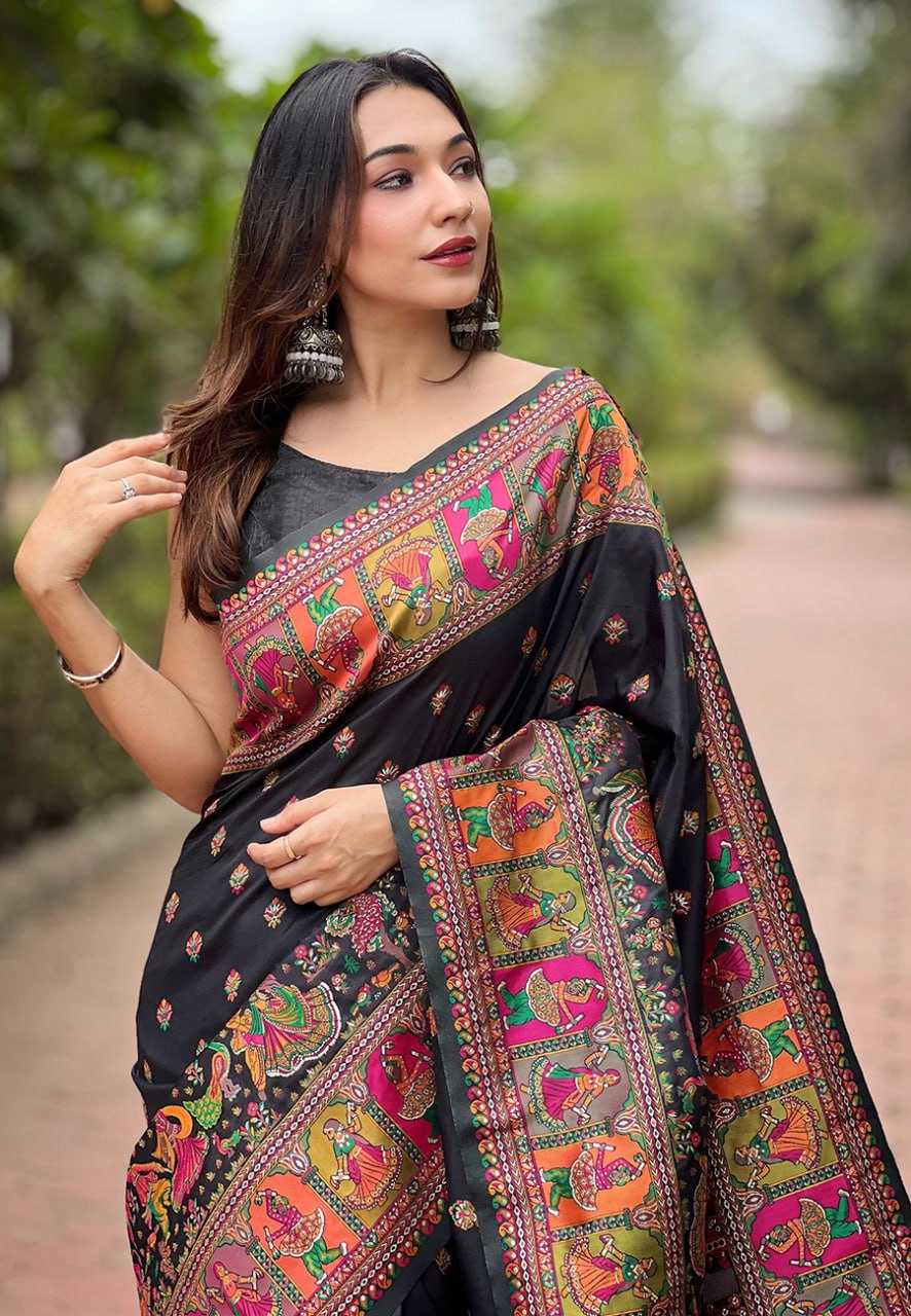 Pashmina Rew Pashmina Black Sarees  Work Kashmiri Sarees