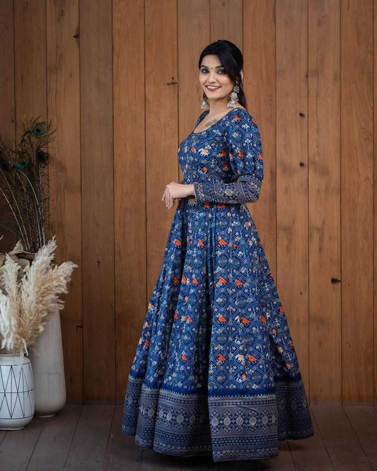 Patola Silk Kesh175 Blue Patola Gowns  Anarkali Long Printed Fancy Gowns