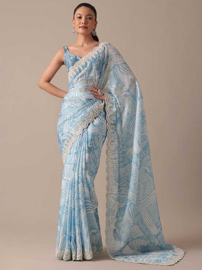 Premium Georgette Kesh169 1267 Sarees  Printed Georgette Sequence Embroidered Cutwork Sarees