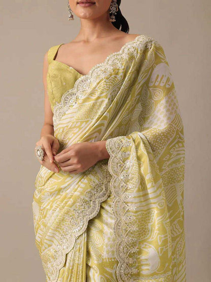 Premium Georgette Kesh169 1267 Sarees  Printed Georgette Sequence Embroidered Cutwork Sarees