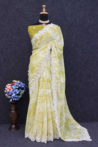 Premium Georgette Kesh169 1267 Sarees  Printed Georgette Sequence Embroidered Cutwork Sarees