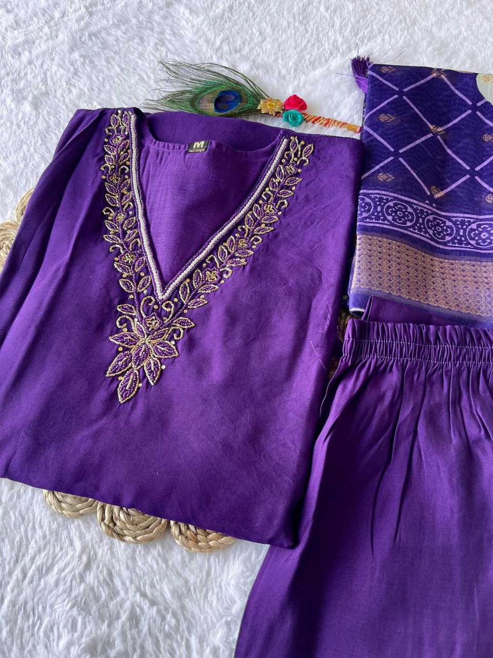 Premium Roman Silk Kesh137 324 Suits & Dresses  Ladies Embroidery Ladies Silk Suits