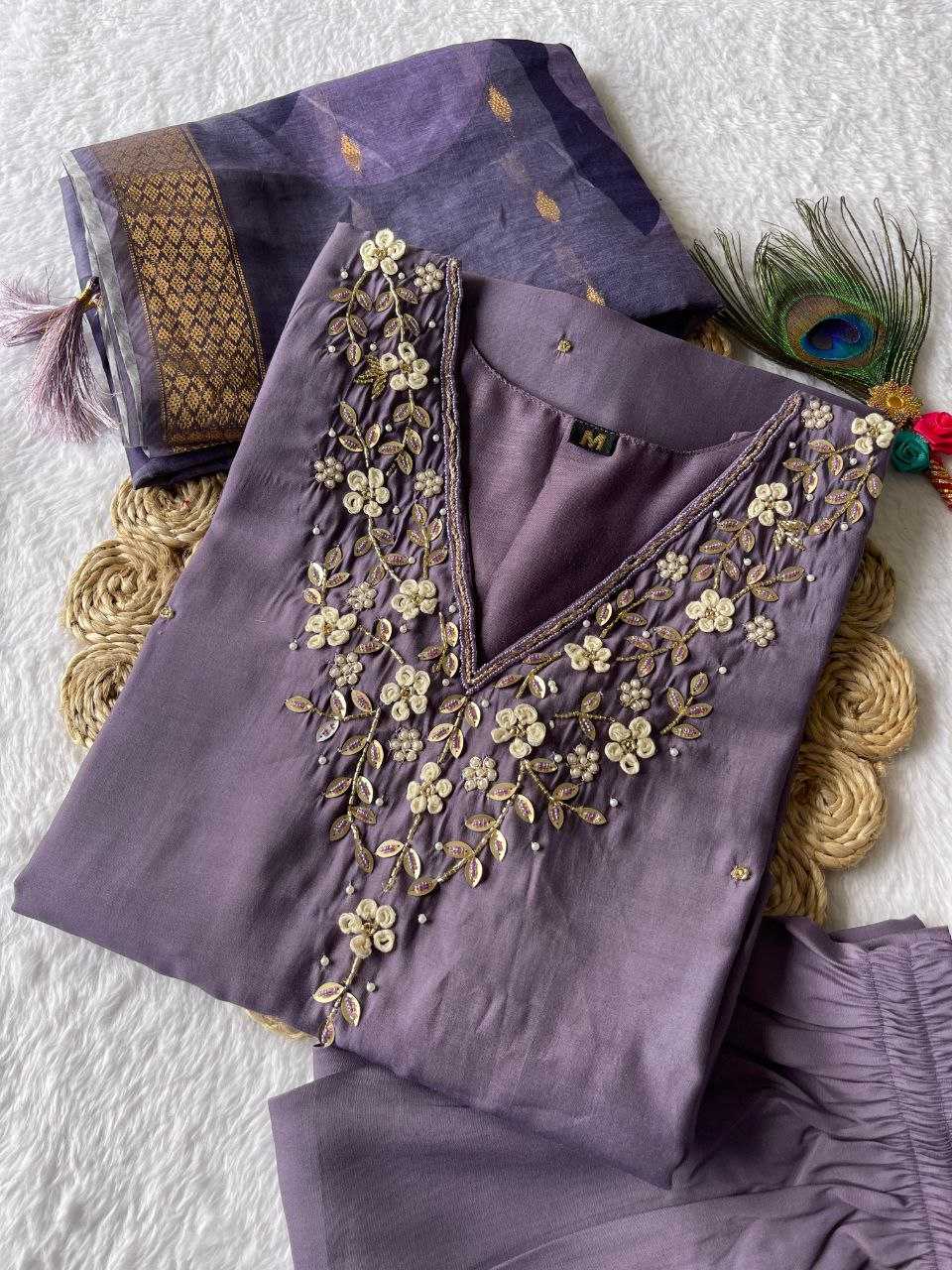 Premium Roman Silk Kesh137 335 Suits & Dresses  Ladies Silk Ladies Embroidery Diwali Collections Suits