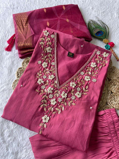 Premium Roman Silk Kesh137 335 Suits & Dresses  Ladies Silk Ladies Embroidery Diwali Collections Suits