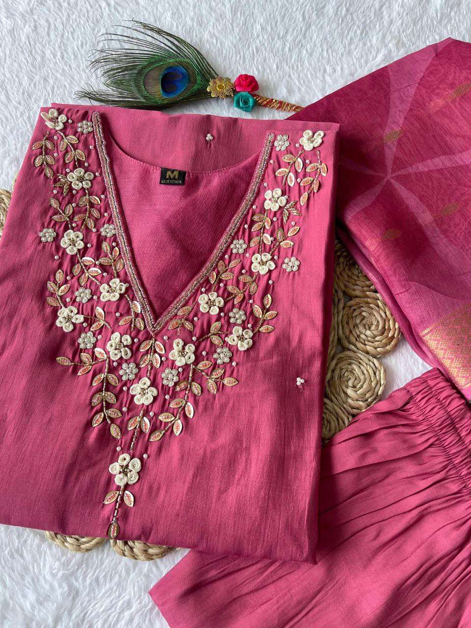 Premium Roman Silk Kesh137 335 Suits & Dresses  Ladies Silk Ladies Embroidery Diwali Collections Suits