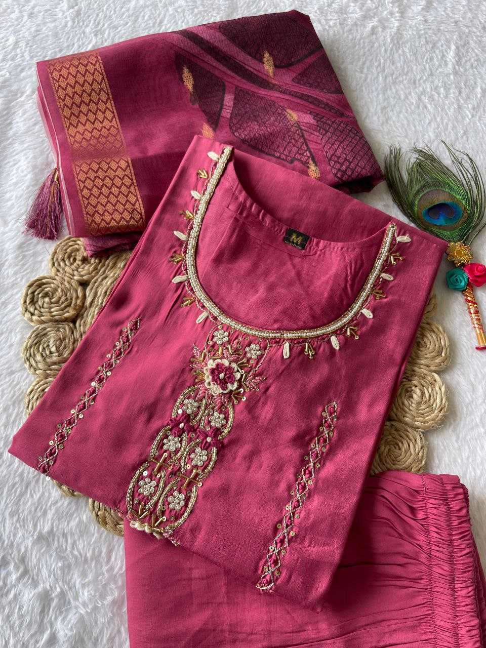 Premium Roman Silk Kesh137 342 Suits & Dresses  Ladies Silk Zari Work Suits