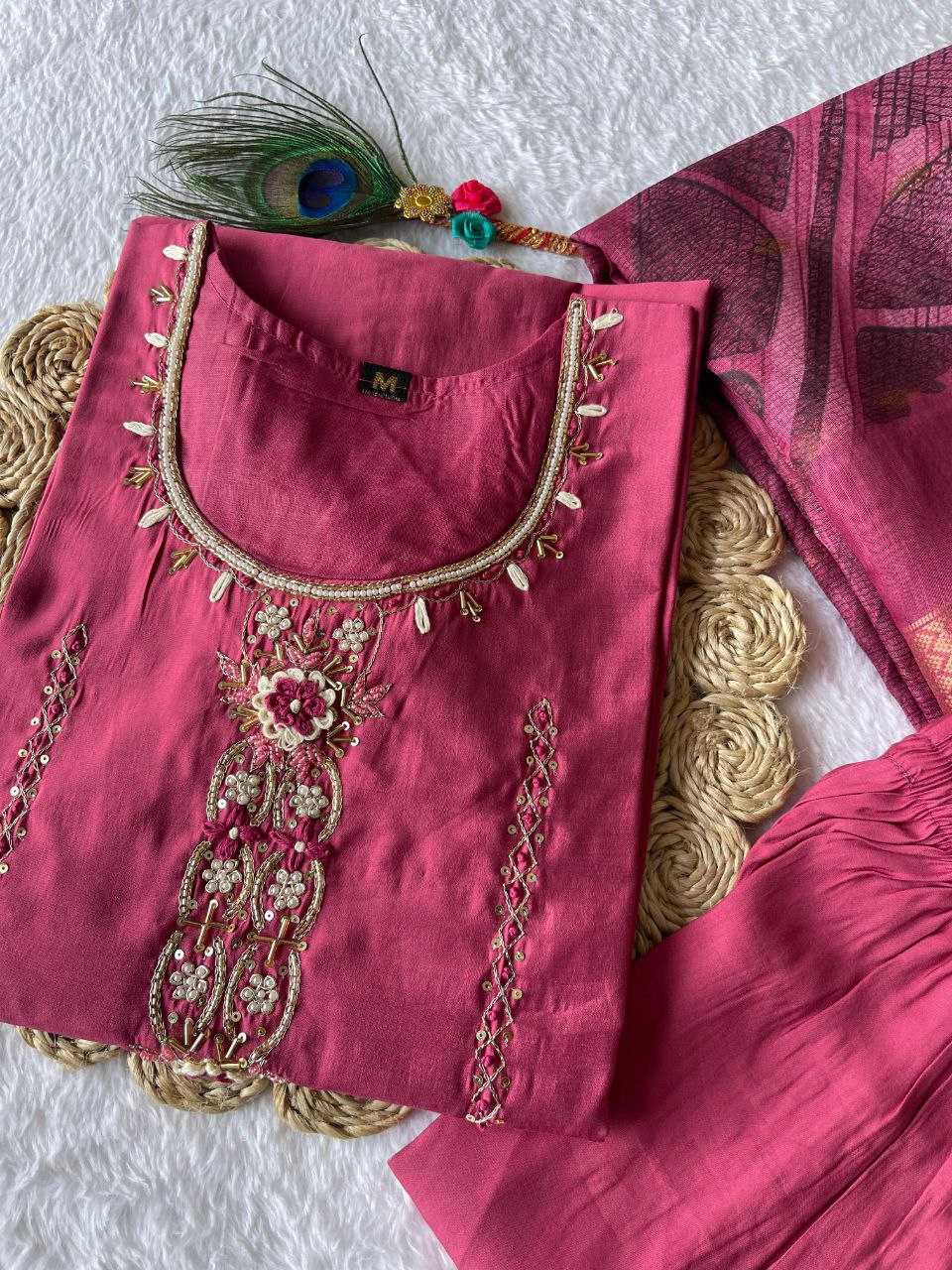 Premium Roman Silk Kesh137 342 Suits & Dresses  Ladies Silk Zari Work Suits