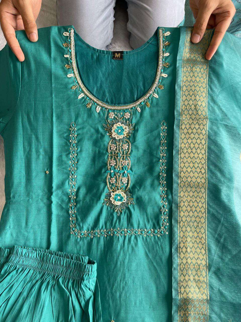 Premium Roman Silk Kesh137 342 Suits & Dresses  Ladies Silk Zari Work Suits