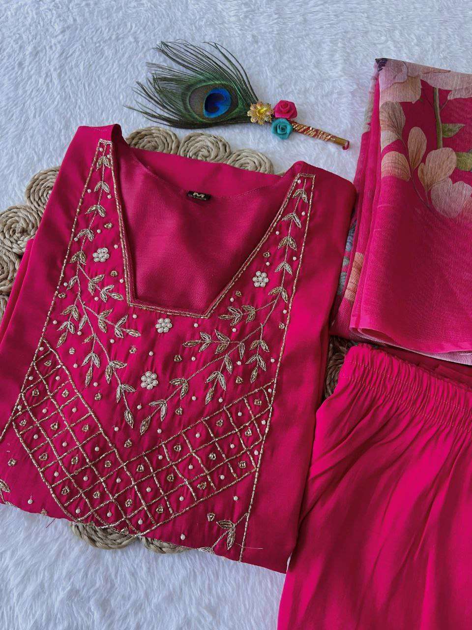 Premium Roman Silk Kesh137 346 Suits & Dresses  Ladies Silk Embroidery Ladies Suits