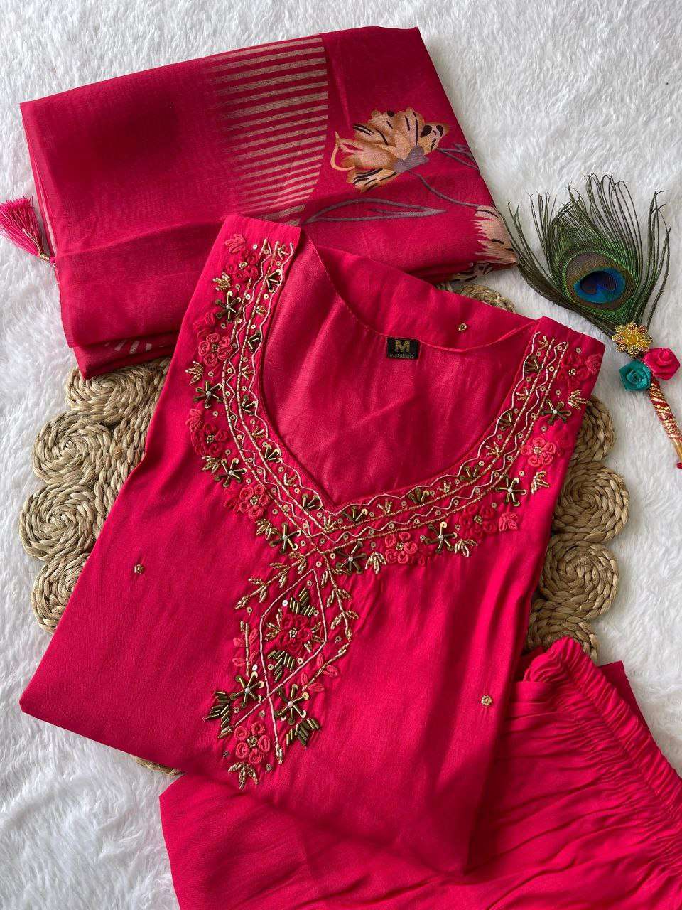 Premium Roman Silk Kesh137 348 Suits & Dresses  Ladies Silk Embroidery Party Wear Wedding Diwali Collections Suits