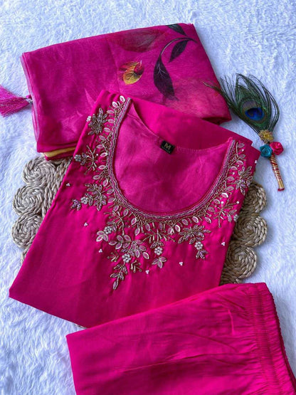 Premium Roman Silk Kesh137 349 Suits & Dresses  Embroidery Ladies Silk Ladies Party Wear Diwali Collections Suits