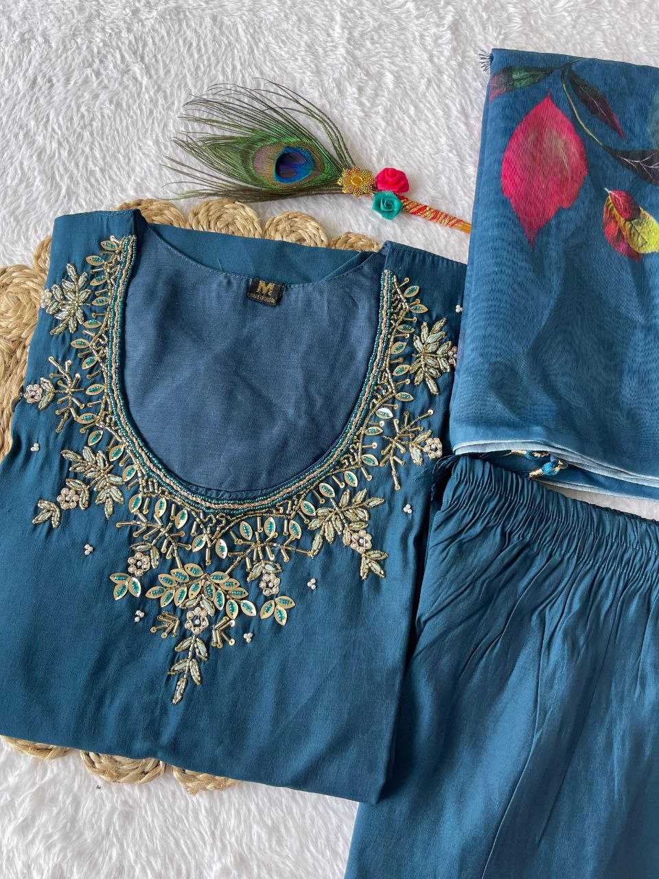 Premium Roman Silk Kesh137 349 Suits & Dresses  Embroidery Ladies Silk Ladies Party Wear Diwali Collections Suits