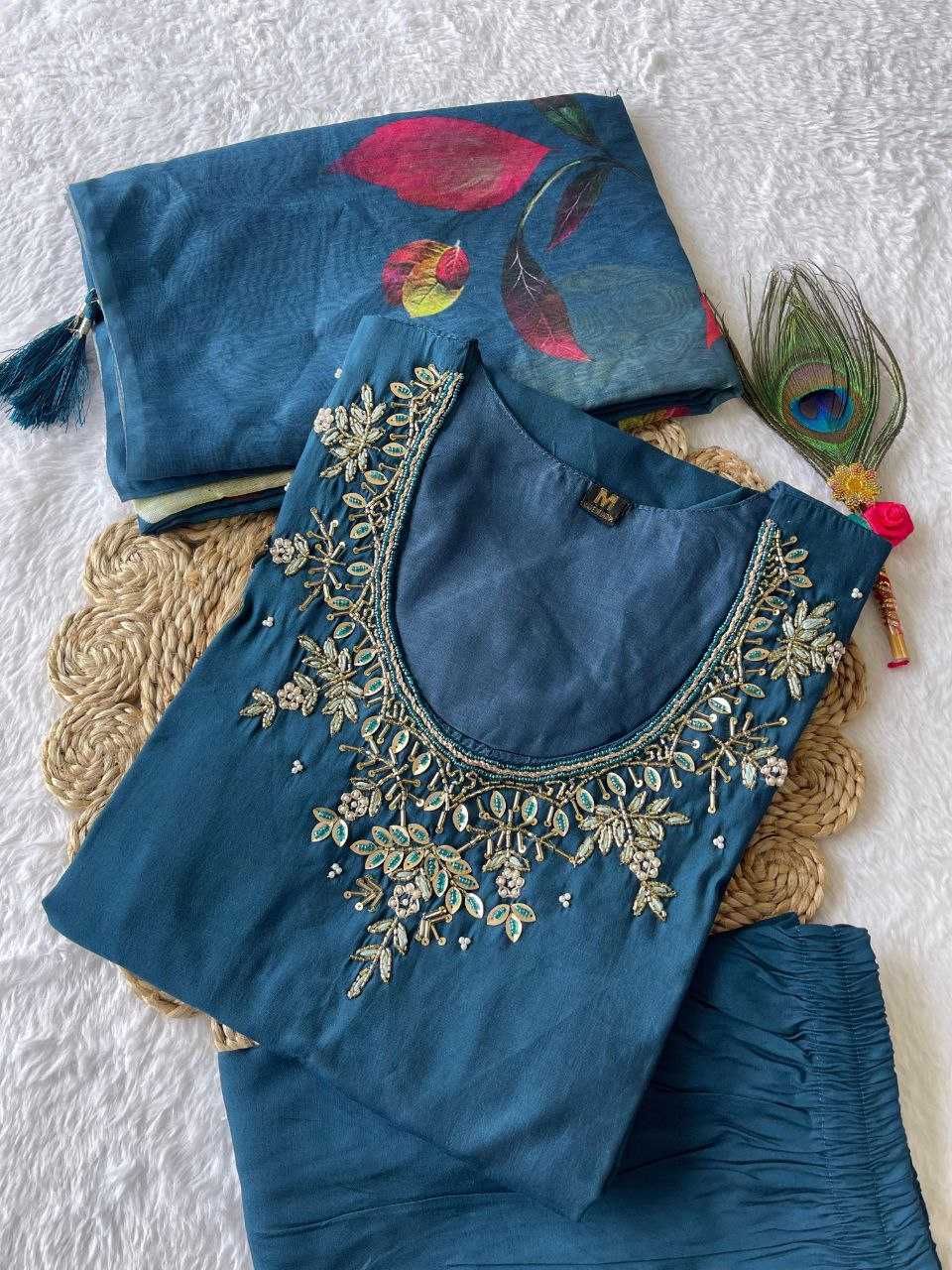 Premium Roman Silk Kesh137 349 Suits & Dresses  Embroidery Ladies Silk Ladies Party Wear Diwali Collections Suits