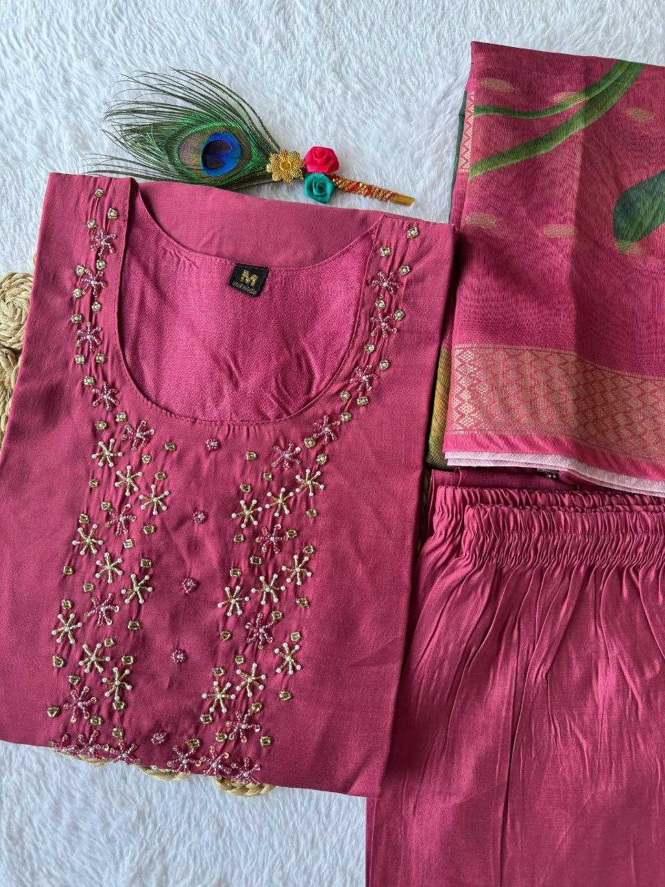 Premium Roman Silk Kesh137 356 Suits & Dresses  Ladies Silk Long Kurti Pink Salwar Suits