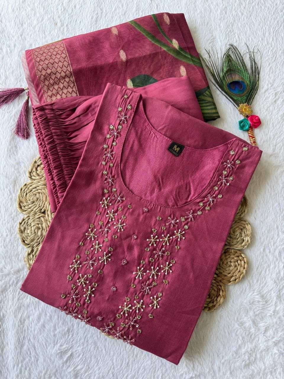 Premium Roman Silk Kesh137 356 Suits & Dresses  Ladies Silk Long Kurti Pink Salwar Suits