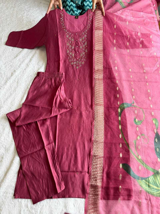 Premium Roman Silk Kesh137 356 Suits & Dresses  Ladies Silk Long Kurti Pink Salwar Suits