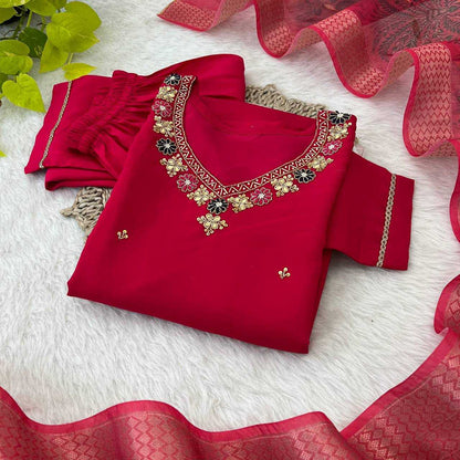 Premium Roman Silk Kesh240 387 Suits & Dresses  Red Salwar Ladies Silk Long Kurti Suits Manufacture