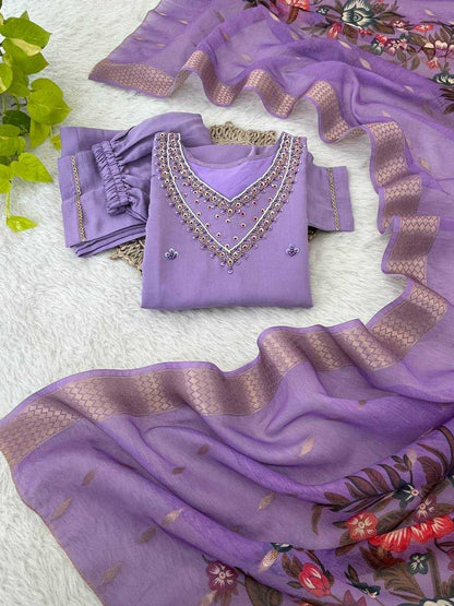 Premium Roman Silk Kesh240 388 Lavender Suits & Dresses  Ladies Silk Long Kurti Suits Manufacture