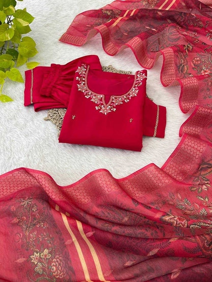 Premium Roman Silk Kesh240 398 Suits & Dresses  Silk Long Kurti Red Salwar Suits Manufacture