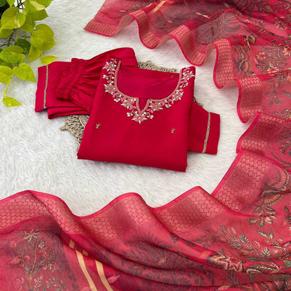 Premium Roman Silk Kesh240 398 Suits & Dresses  Silk Long Kurti Red Salwar Suits Manufacture