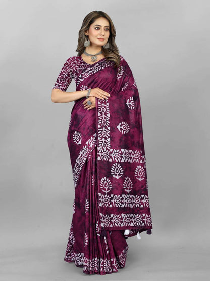 Batik Srrt Hand Wax Batik Prizom Sarees  Printed Ladies Batik Sarees