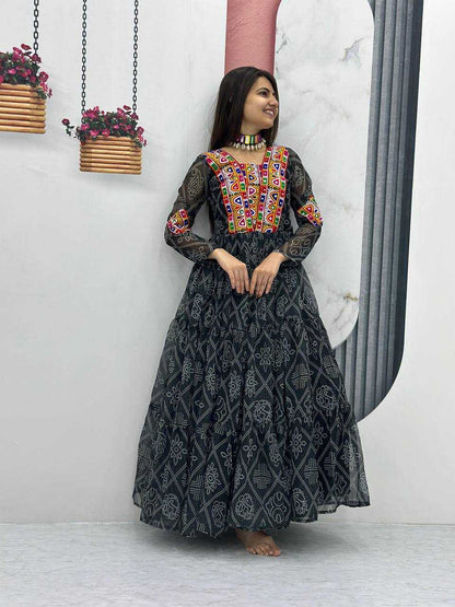 Pure Bandhej Kesh119 N25 Gowns  Printed Fancy Long Navratri Gowns