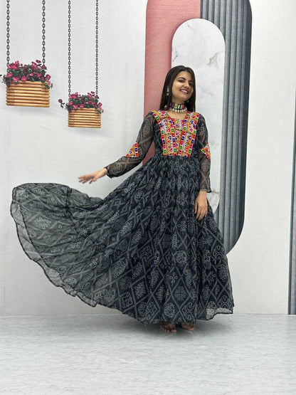 Pure Bandhej Kesh119 N25 Gowns  Printed Fancy Long Navratri Gowns