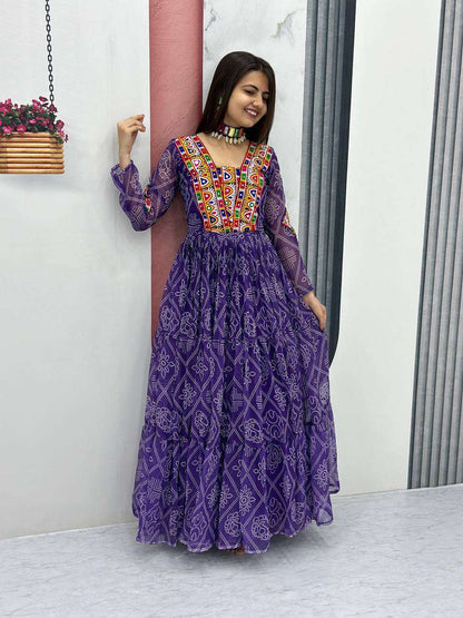 Pure Bandhej Kesh119 N25 Gowns  Printed Fancy Long Navratri Gowns