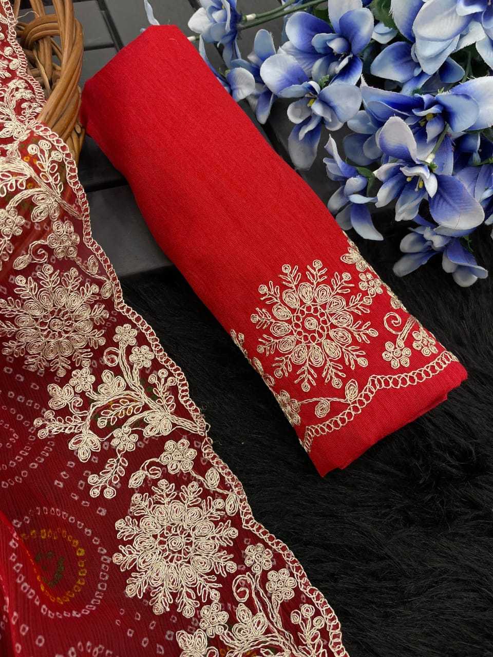 Pure Chiffon Rin128 Rjk89 Sarees  Chiffon Bandhani Printed Gota Patti Work Cutwork Sarees