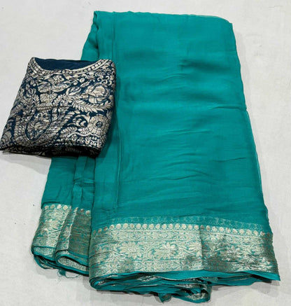 Pure Chiffon Rin152 Nsd66 Sarees  Ladies Chiffon Lace Border Zari Border Sarees