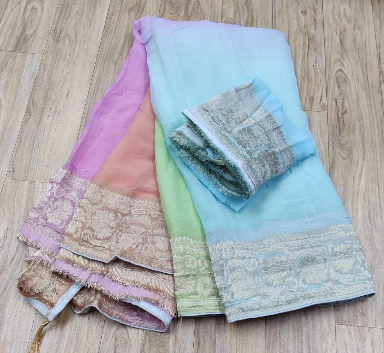 Pure Chiffon Rin152 Nsd72 Sarees  Half And Half Chiffon Zari Border Zari Sarees