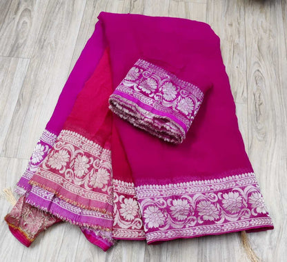 Pure Chiffon Rin152 Nsd72 Sarees  Half And Half Chiffon Zari Border Zari Sarees