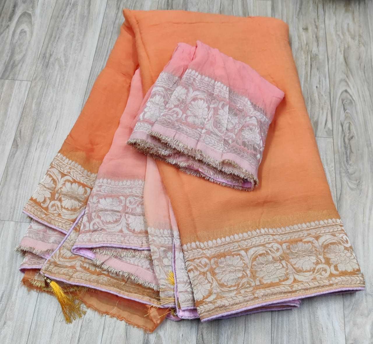 Pure Chiffon Rin152 Nsd72 Sarees  Half And Half Chiffon Zari Border Zari Sarees