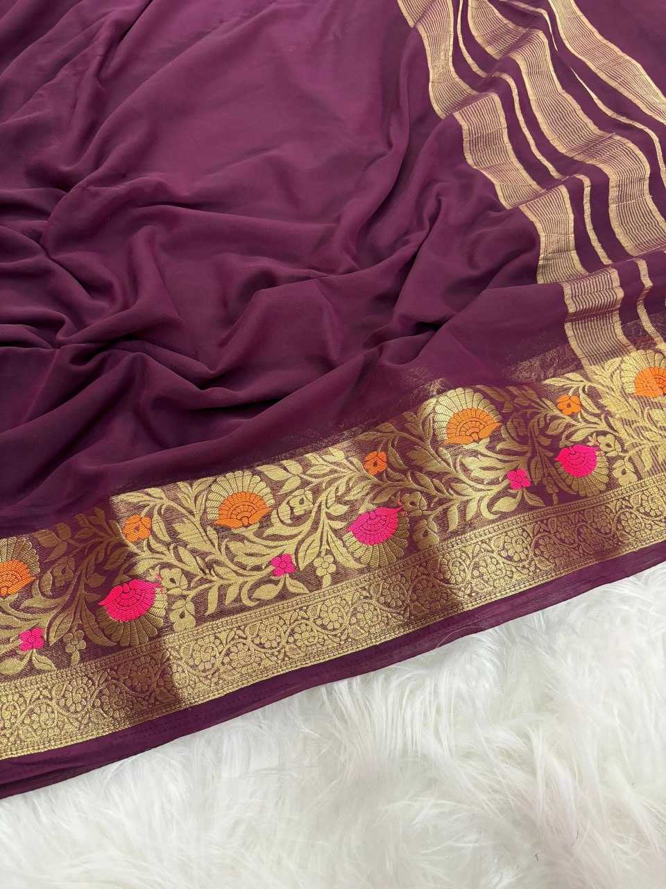 Pure Chiffon Run 50 Sarees  Chiffon Lace Border Zari Border Sarees