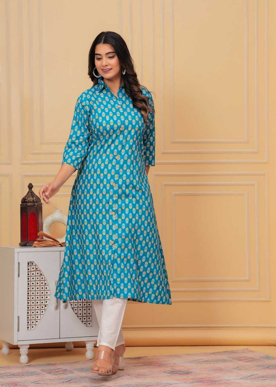 Pure Cotton Rin131 015 Kurtis  Long Printed Cotton Kurtis With Bottom Fancy Kurtis