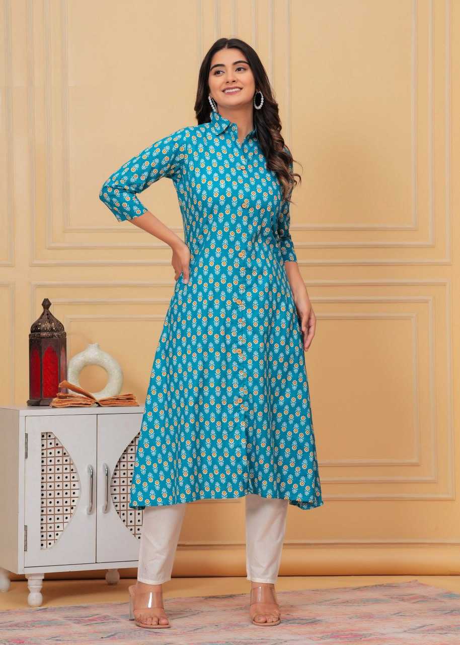 Pure Cotton Rin131 015 Kurtis  Long Printed Cotton Kurtis With Bottom Fancy Kurtis