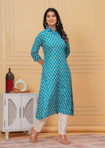 Pure Cotton Rin131 015 Kurtis  Long Printed Cotton Kurtis With Bottom Fancy Kurtis