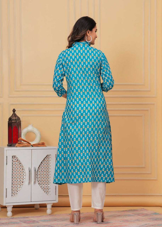 Pure Cotton Rin131 015 Kurtis  Long Printed Cotton Kurtis With Bottom Fancy Kurtis