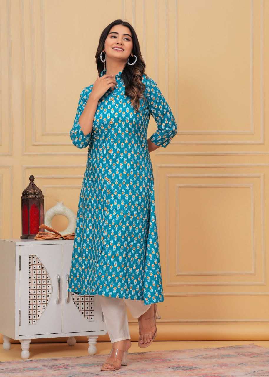 Pure Cotton Rin131 015 Kurtis  Long Printed Cotton Kurtis With Bottom Fancy Kurtis