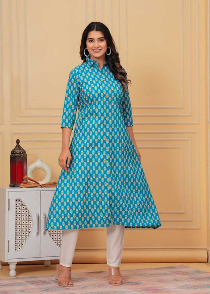 Pure Cotton Rin131 015 Kurtis  Long Printed Cotton Kurtis With Bottom Fancy Kurtis