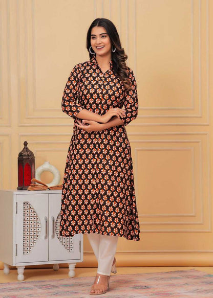 Pure Cotton Rin131 015 Kurtis  Long Printed Cotton Kurtis With Bottom Fancy Kurtis