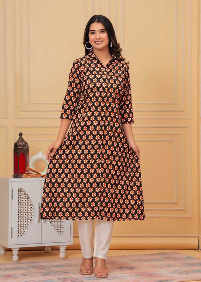 Pure Cotton Rin131 015 Kurtis  Long Printed Cotton Kurtis With Bottom Fancy Kurtis