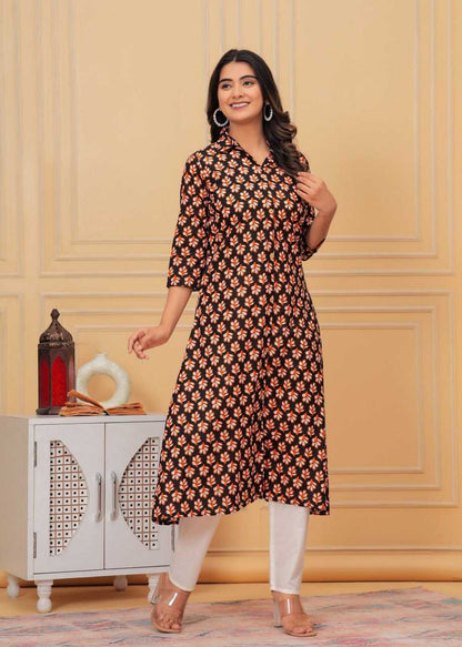 Pure Cotton Rin131 015 Kurtis  Long Printed Cotton Kurtis With Bottom Fancy Kurtis