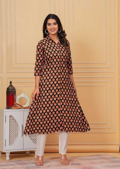 Pure Cotton Rin131 015 Kurtis  Long Printed Cotton Kurtis With Bottom Fancy Kurtis