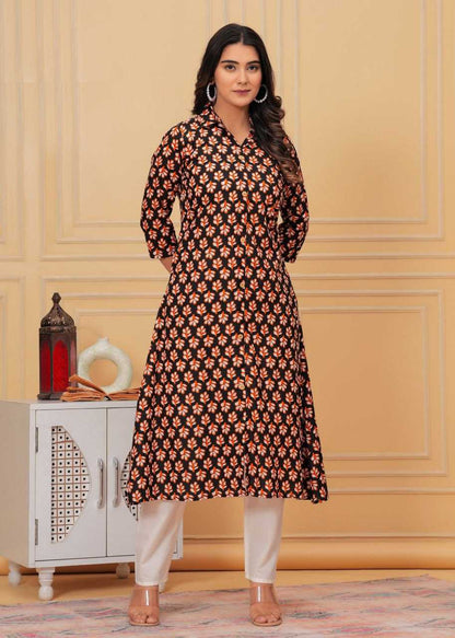 Pure Cotton Rin131 015 Kurtis  Long Printed Cotton Kurtis With Bottom Fancy Kurtis